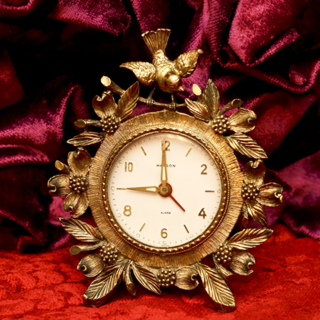 マトソン製 ゴールド 小鳥とハナミズキ 置き時計