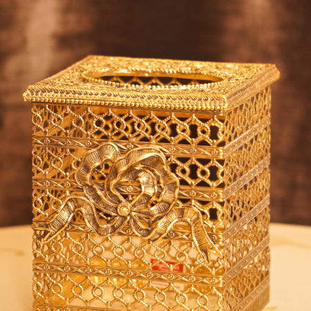 スタイルビルト製 ゴールド リボン 正方形ティッシュボックス